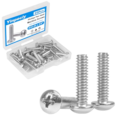 25 Pcs #10-24 x 3/4" Pan Head Machine Screws 304 Stainless Steel - size: #10-24 x 3/4"