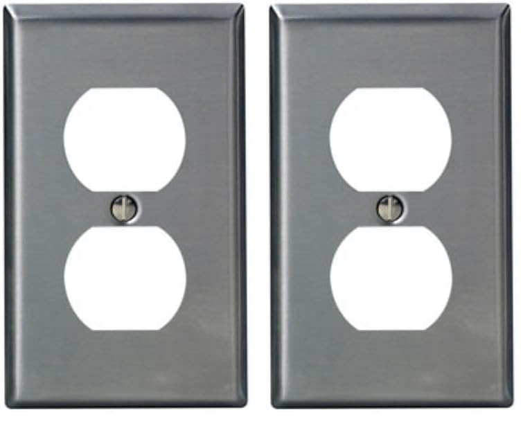 Leviton 84003-40 1-Gang Duplex Device Receptacle Wallplate, Standard Size, Device Mount, Stainless Steel (Pack of 2) - color: Stainless Steel, size: Pack of 2