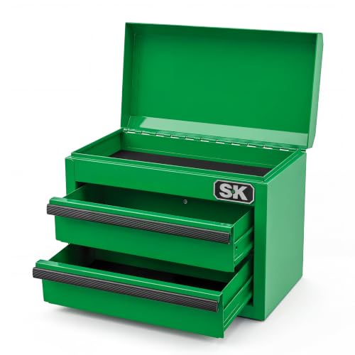 SK Mini Metal Tool Box with 2 Drawers, 10.8" Small Steel Toolbox Chest