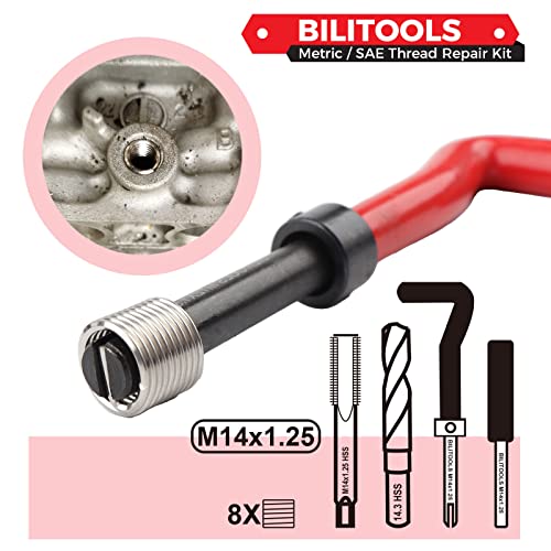 BILITOOLS M14x1.25 Thread Repair Kit, HSS Drill Helicoil Repair Kit Metric - size: M14 x 1.25, style: Metric