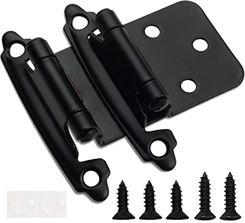 Decobasics 1/2" Overlay Matte Black Cabinet Hinges (1 Pair -2 Pcs) Self Closing Bath & Kitchen Cabinet Hinges Black Flush Mount w/Door Bumpers & Upgraded Screws - color: Matte Black, size: 2 Pack
