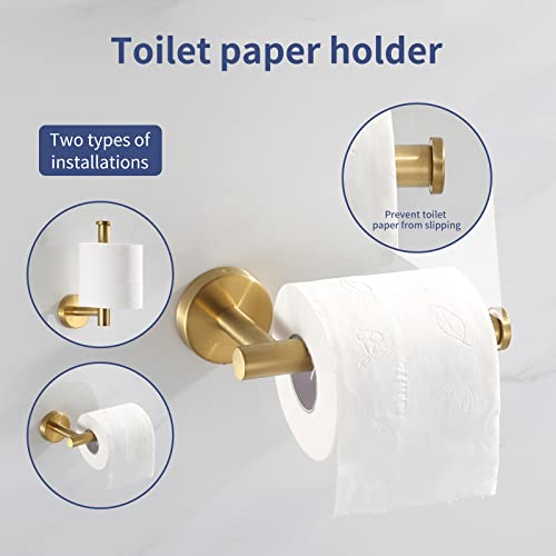 Bathroom Hardware Set Brushed Gold, 10pcs Towel Bar Set Including 2pcs16 inch Towel Bars, Toilet Paper Holders, Towel Rings and 4pcs Robe Towel Hooks - color: Gold-10pcs-16inch