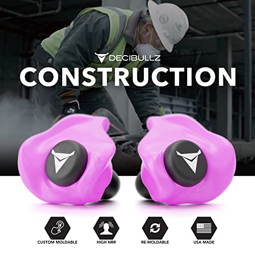 Decibullz Custom Molded Ear Plugs, 31dB NRR Shooting Ear Protection (Pink) - color: Pink