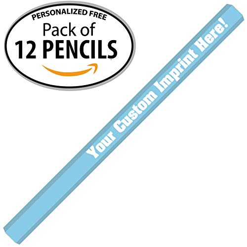 Express Pencils™ Pastel Blue Custom Carpenter Pencil Personalized with your Name, Logo or Message -Customizable- Made in USA - Pack of 12 (Pastel Blue) - color: Pastel Blue