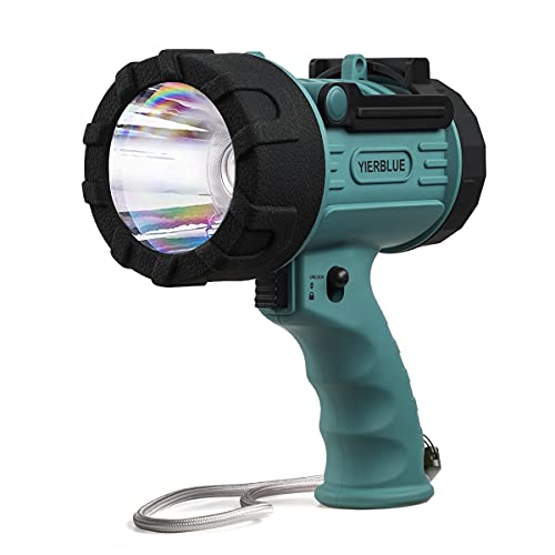 YIERBLUE Rechargeable Spotlight, Super Bright 1000,000 High Lumen LED IP67 Waterproof Handheld Spotlight Long Lasting Large Flashlight Searchlight with Detachable Red Light Filter - color: Green