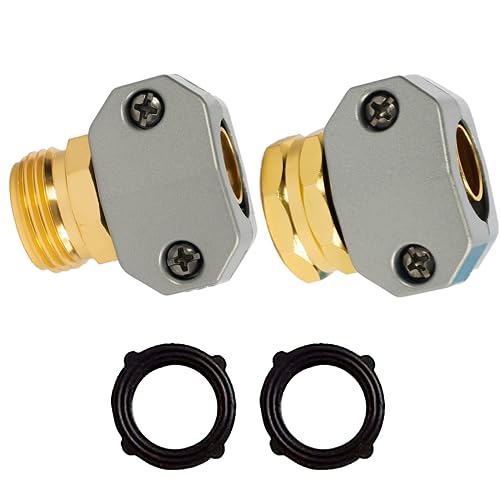Hourleey Garden Hose Repair Kit - Aluminum Alloy End Mender, Male & Female Fittings, Fit 5/8" & 3/4" Hose, 2 Extra Washers - size: 1 Set