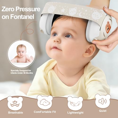 Floriogra Baby Headphones for Noise, Baby Ear Protection for Babies and Toddlers 0-36 Months - Adjustable Babies Noise Cancelling Headphones -Infant Ear Protection Earmuffs Against Hearing Damage - color: Beige
