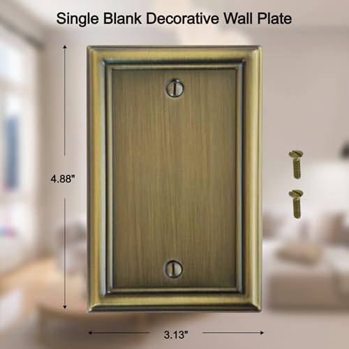 OKAWYC Single Blank Light Switch Cover Luca Metal Wall Plate, 2-Pack Antique Brass 1 Gang, for Light Switch Cover Outlet Cover Decorative Wallplate, Durable - size: 1 Blank
