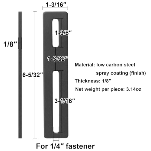 10 PCS Black Slotted Mending Plate, Flat Metal Bracket, 6" x 1-3/16" - size: 6" x 1-3/16"