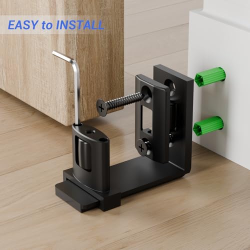 Sliding Barn Door Bottom Floor Guide,Adjustable U-Shaped Flat Bottom Design,Smoothly and Quietly,Easy to Install,Wall Mounted,Black, 1 Pcs