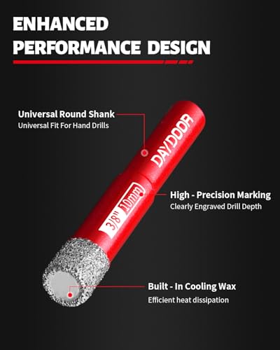 DAYDOOR Dry Diamond Drill Bits, 1/4" 5/16" 3/8" 1/2" Tile Drill Bits Set - size: 1/4", 5/16", 3/8",1/2"