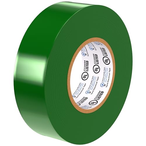 OHLECTRIC Professional Grade Vinyl Electrical Tape (1 Pack) Green - 7 Mil Thick Flame-Retardant, Heat & Weather Resistant 3/4 Inch x 60 Feet | Ideal for Contractors & Electricians - size: 1 Roll, style: Green