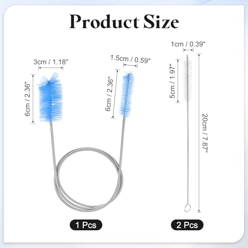 HARFINGTON 3pcs Flexible Long Drain Brush Straw Cleaner Set 35.43" Stainless Steel Double Ended Hose Brush with 8" Nylon Long Tube Pipe Cleaning for Fish Tank Sink Pipe, Blue - color: Blue, size: 90cm