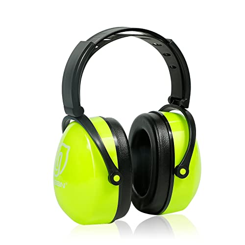 LYSIAN 31dB Hearing Protection Earmuffs, Foldable Adjustable Safety Ear Muffs for Shooting, Construction, Lawn Mowing, Adults - color: Fluorescent Yellow