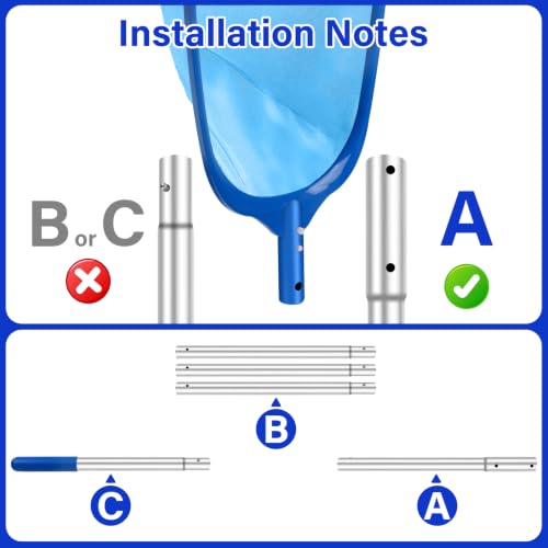 Pool Cleaning Kit 12.5 in Pool Brush Head,Skimmer Net 76.5 in Aluminum Pole