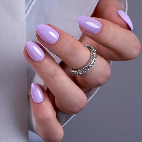 CurvLife Extra Short Almond Press On Nails, Vanilla Glow Purple - color: C7 - Misty Bloom