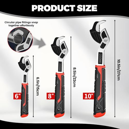 Pipe Wrench Set, 6” 8” 10” Self Adjusting Pipe Wrench, Multi-function Self-locking Pipe Vise Wrench Set, for 9/32" to 1-3/8" (7-35mm) Pipe Fittings, Standard Nuts and Irregular Nut - color: 6”+8”+10”