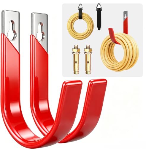 Heavy Duty Metal Garage Hooks Wall Mount 2 Pack, Garage Hanger Utility Storage Hooks for Outside, Hose Rack Suitable for Garage,Garden and Yard,Red