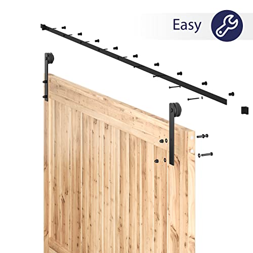 SMARTSTANDARD 12 FT Heavy Duty Sturdy Sliding Barn Door Hardware Kit, Black - size: 12 Feet