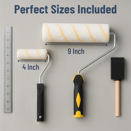 Bates- Paint Roller Kit, 19 pcs, Roller Set with Microfiber Sleeves & Frame - style: Microfiber 9", 4", 19 pcs