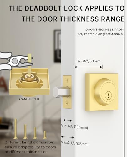 Asidrama 1 Pack Brushed Gold Heavy Duty Single Cylinder Deadbolts - color: Brushed Gold, size: 1 Pack, style: Deadbolt