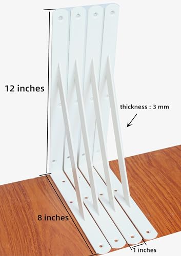 2 Pack L12 x H 8" White Heavy Duty Shelf Brackets with Screws Metal Shelf Brackets Shelf Support Angle Brackets for Shelves L Brackets Heavy Duty Floating Shelf - size: 12''x8'', style: 2 Pack-White