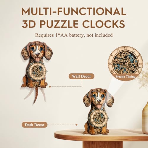3D Wooden Puzzles for Adults-Dachshund Clock Puzzle-Adult Crafts - color: Dachshund Clock