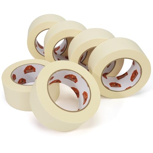 TAPEBEAR General Purpose Masking Tape Beige White 2" x 60Yards x 6Rolls - size: 2" x 60Yards x 6Rolls