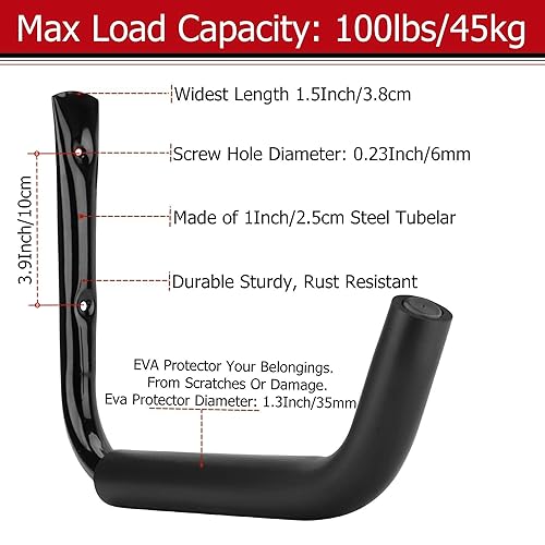 Kayak Storage Hooks, Wall Mount Garage Canoe Storage Hangers for Kayaks or Paddleboards, Heavy Duty Wall Rack - style: Load Capacity 100lbs