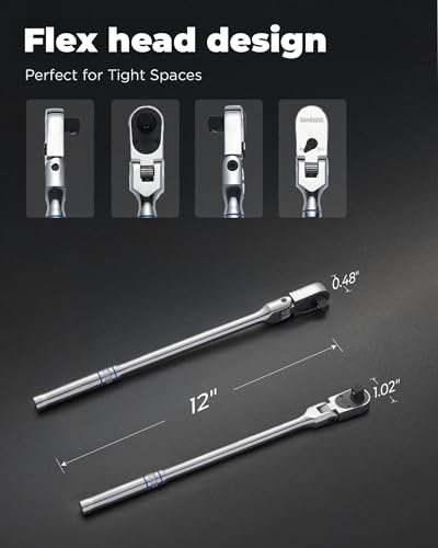 toolant 3/8" Drive Flex Head Ratchet Wrenches, 90 Tooth Compact Flex Head Socket Ratchet Wrench, 12 Inch Length - size: 3/8" - 12 in, style: Flex-head Ratchet