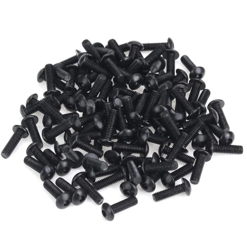 105 Pieces M3 x 10mm Button Head Socket Cap Screws, Thread Pitch 0.5mm, Sutemribor M3 Black Screws, 10.9 Grade Alloy Steel, Black Oxide Finish, Fully Threaded - size: M3 x 10mm, style: Button Head