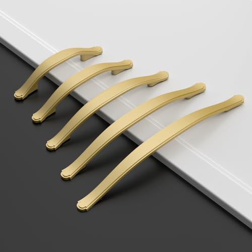 Amerdeco 10 Pack Brushed Gold Cabinet Pulls 3 Inch(76mm) Hole Center Drawer Pulls Cabinet Hardware Kitchen Cabinet Handles for Bathroom Dresser Pulls ZH0068 - color: Brushed Gold, size: 3"/76MM Hole Center