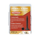 Drywall Screws, #7 x 1 in., Coarse Thread Phillips Bugle Head Screw for Drywall/Wood, Black Phosphate Coated Finish, Sharp Point, High Hardness Quick Self Tapping Screws, Black (120 Pieces) - size: #7 x 1-Inch