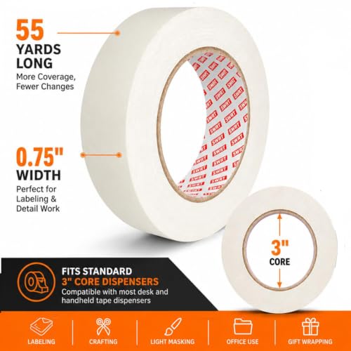SWRT Masking Tape 0.75 Inch x 55 Yards x 10 Rolls, Bulk White Painting Tape - size: 0.75" x 55Yds x 10Rolls