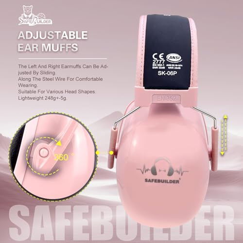 SAFEBUILDER Ear Protection Ear muffs Noise Reduction NRR 28dB Adjustable Hearing Protection for Working Mowing SK-06P - color: 01-girl-pink