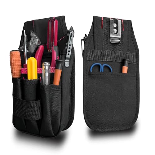 Small Tool Pouch with Belt Clip, Tool Pouch Holder,Multi Pocket Holster Organizer for Electrician Construction Maintenance,Durable Lightweight - color: Red