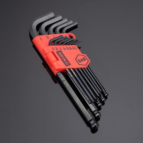 NEIKO 01101A Standard Allen Wrench Set, 13 Piece Ball End Hex Key Set, SAE Long Allen Keys 0.05” to 3/8 Inch Hex Wrench Set for Bike Bicycle Repair, Black Oxide Chrome Vanadium, Hanging Storage Case - size: SAE - 13pc