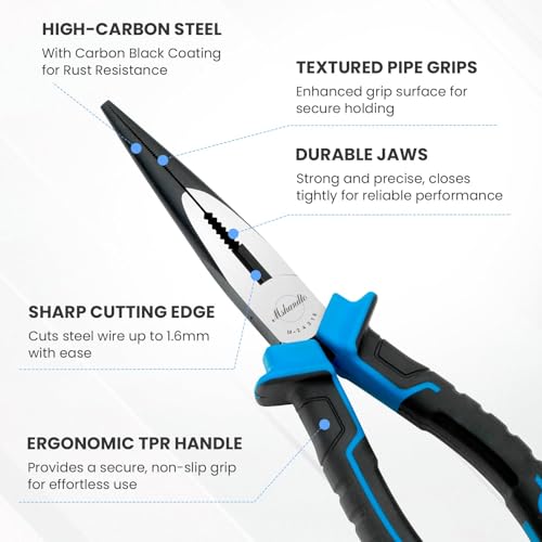 Needle Nose Pliers, mshandto 8" Long Nose Pliers for Wire Bending, High Carbon Steel Needle Nose Plier, Serrated Jaw Pliers for Jewelry Making, Electronics Repair, Object Grasping, Craft Making - size: 8"-1Pack-TPR