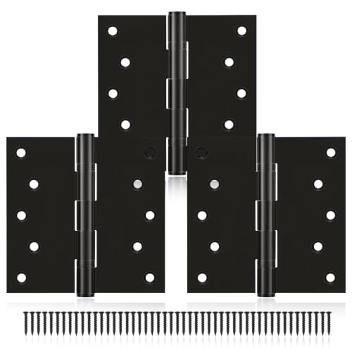 Black Stainless Steel Door Hinges 5x5 Inches (3 Pack), Heavy Duty Ball Bearing Hinges with Mounting Screws, Rustproof and Quiet - size: 5x5inch - 3 Pcs