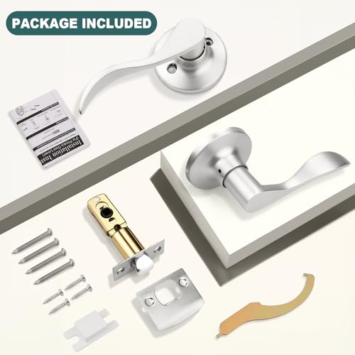 GOBEKOR 4 Pack Passage Door Levers Brushed Nickel Closet Door Handles Keyless Interior Door Handle Lock Wave Reversible Lever Door Handles