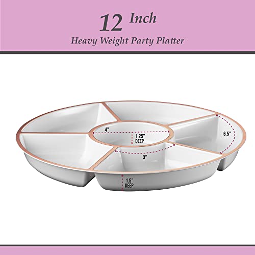 Plasticpro 6 Sectional Round Plastic Serving Tray/Platter (2, White & Rose Gold) - color: White & Rose Gold