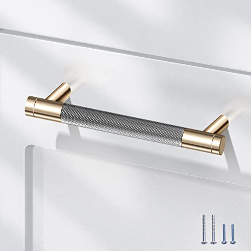 12 Pack 3 Inch 76 mm Knurled Cabinet Handles Cabinet Pulls Aluminum Handles Pulls Gold and Grey Oxidation Finish with Diamond Pattern 4" Length (3" Hole Center) - color: Gold and Grey, size: 3 Inch