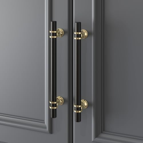 Haliwu 10 Pack 6-1/4 Inch Black and Gold Cabinet Handles | 160mm Hole Center, Solid Aluminum and Zinc Alloy, Kitchen Pulls Hardware for Bathroom Drawer Dresser - color: Black&Gold, size: 6-1/4 inch (160mm) hole spacing