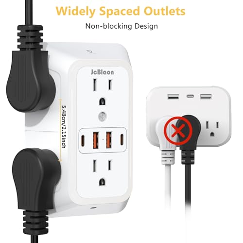 Wall Outlet Extender with Night Light, Power Plug Adapter 6 Outlet Extender with 4 USB Charging Ports 1050J Power Strip Multi Plug Adapter Spaced for Home Travel Office (2U2C)-ETL - color: White-1Pcs