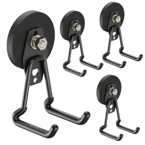 Heavy Duty Magnetic Garage Hooks,4 Pack Strong Large Magnet Hook for Power Drill,Garden Tools,Hose,Pegboard,Garage, Workshop,Magnetic Storage Hooks for Indoor Outdoor Hanging(Black) - style: 2.59" Medium L Black 4PC
