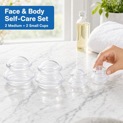 ELERA Silicone Cupping Set for Face & Body, 4 Pcs Facial Cupping Therapy Kit, Lymphatic Drainage Tool & Fascia Massage Cups for Neck, Shoulder & Muscle Pain Relief (2 Medium, 2 Small) - style: 4 Cups (M S size)