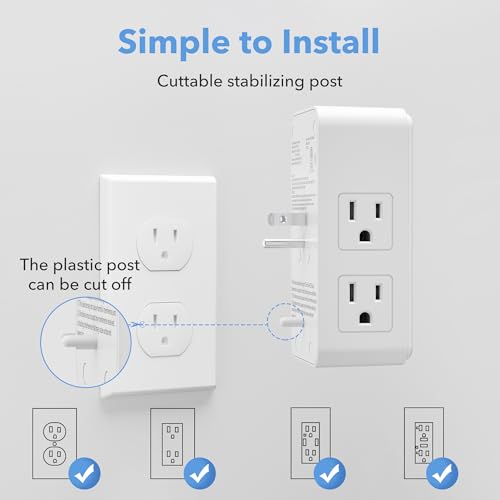 BN-LINK Multi Plug Outlet 2 Pack, 6 Wall Outlet Extender with 3 USB Charging Ports (1 USB C) Total 3.4A, 3-Sided Outlets Splitter Multiple Outlet Wall Plug for Home Office Dorm Room - size: 2pack - 6 Outlets (3 Side) (USB)