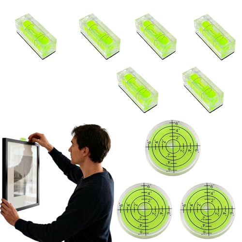 6PCS Mini Bubble Level 10×10×29mm(0.39x0.39x1.14in),3Pack Round Level 32x7mm(1.26x0.27in) Small Leveler Tool - size: 6pcs 10x10x29mm+3pcs 32x7mm