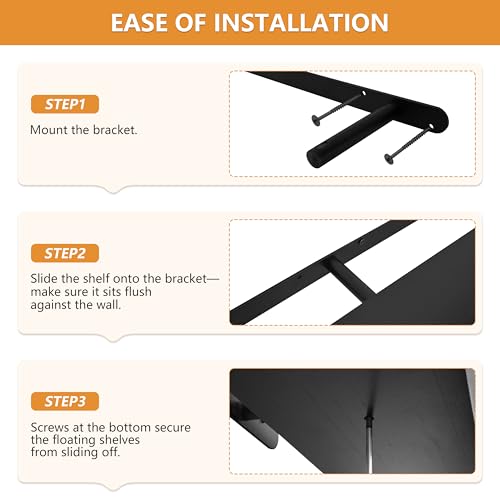 ROGMARS Black Floating Shelves for Wall 36 inch Rustic Solid Wood - color: Black, size: 36 Inch set of 4