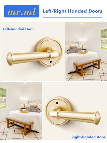 Door Handle Brushed Gold Privacy Door Lever Gold DoorHandle, 1 Pack - color: Brushed Gold